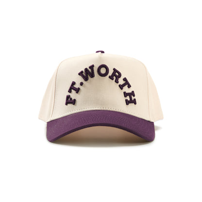 Fort Worth Curved Snapback Hat | Cream & Purple