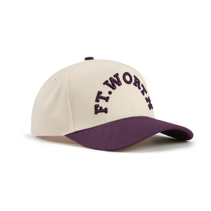 Fort Worth Curved Snapback Hat | Cream & Purple